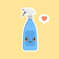 dibujos animados de botella de spray. botella de spray linda y kawaii. botella antiséptica. diseño de icono de ilustración de personaje de dibujos animados de vector.aislado sobre fondo blanco vector