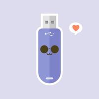 kawaii y lindo icono de unidad flash usb aislado sobre fondo de color. icono de dispositivo de memoria en estilo plano. personaje de disco flash con expresión facial. puede usarse para tecnología, mascota, elemento, sitio web, icono vector