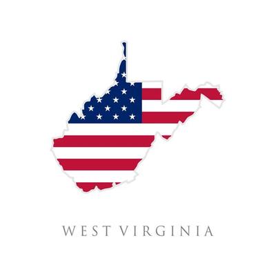 Shape of West Virginia state map with American flag. vector illustration. can use for united states of America indepenence day, nationalism, and patriotism illustration. USA flag design