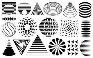 Abstract shapes, geometric vector design elements. Geometric halftones and patterns, black and white modern shapes.