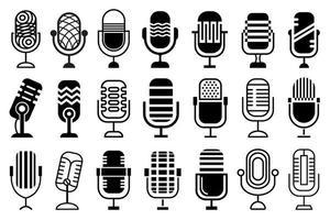 conjunto de iconos de micrófono. colección de conceptos abstractos de micrófonos, para proyectos de diseño de logotipos, iconos y símbolos. diseños de iconos planos y de contorno en blanco y negro. vector