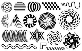 Geometric shapes abstract vector design elements. Memphis set, black and white design elements, twirls, circles, waves for your designs.