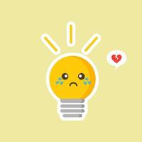 bulb flat design vector illustration. Shining yellow light bulbon color background. Emoji lightbulb with funny emotion. Hand-drawn vector illustration. Creative concept of idea