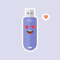 kawaii and cute USB Flash Drive icon isolated on color background. Memory Stick icon in flat style. Flash disk character with face expression. can use for technology, mascot, IT element, website, icon