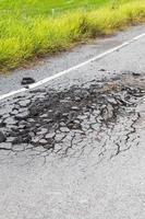 Road surface cracking with grass. photo
