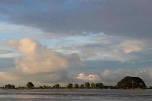 madrugada nublada sobre el campo inundado. foto