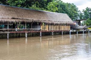 Vetiver thatched roof huts sit alongside canals. photo