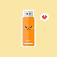 kawaii and cute USB Flash Drive icon isolated on color background. Memory Stick icon in flat style. Flash disk character with face expression. can use for technology, mascot, IT element, website, icon vector