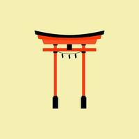 Japanese Torii gate. Symbol of Japan, shintoism religion. Red wooden sacred tori arch. Ancient entrance, Eastern heritage and landmark. Oriental religious architecture. Flat design vector illustration