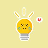 bulb flat design vector illustration. Shining yellow light bulbon color background. Emoji lightbulb with funny emotion. Hand-drawn vector illustration. Creative concept of idea