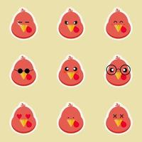 Turkey head with different emoji. Cute Turkey Vector illustration of turkey in cool pose and it's head shows different emotions in flat cartoon style on color background.