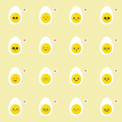 boiled egg. Healthy Food concept. Emoji Emoticon collection. Cartoon characters for kids coloring book, colouring pages, t-shirt print, icon, logo, label, patch, sticker. kawaii and cute design