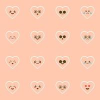 Cute set of holiday Valentines day funny cartoon character of emoji hearts. Vector illustration of cute and kawaii heart. Art design for Valentine's Day greetings and card, web, banner, love symbol