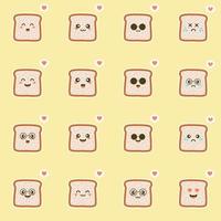 Bread Slice Toast Cartoon Mascot character funny cartoon with emotions on the kawaii face. Flat design Vector Illustration