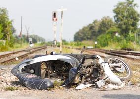 Motorcycle crash on the railroad. photo