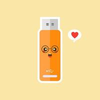 kawaii y lindo icono de unidad flash usb aislado sobre fondo de color. icono de dispositivo de memoria en estilo plano. personaje de disco flash con expresión facial. puede usarse para tecnología, mascota, elemento, sitio web, icono vector