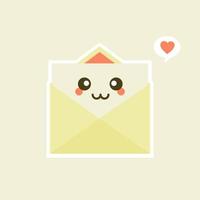 Cute and kawaii smiling happy envelope, paper letter. Vector flat cartoon character illustration.Isolated on white background. Envelope character concept. Love letter for valentine