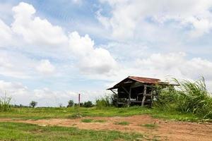 Old wooden hut with sky. photo