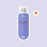 kawaii and cute USB Flash Drive icon isolated on color background. Memory Stick icon in flat style. Flash disk character with face expression. can use for technology, mascot, IT element, website, icon vector