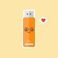 kawaii y lindo icono de unidad flash usb aislado sobre fondo de color. icono de dispositivo de memoria en estilo plano. personaje de disco flash con expresión facial. puede usarse para tecnología, mascota, elemento, sitio web, icono vector