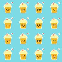 Cupcakes with cute face. kawaii Comic characters. Vector cartoon in flat style. can Use for card, mascot poster, banner, web design and print on t-shirt. Easy to edit.