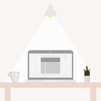 escritorio de oficina o mesa con computadora. espacio de trabajo de negocios o interior. lugar de trabajo en estilo plano. ilustración vectorial