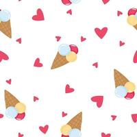 Cartoon ice cream cone vector seamless pattern. Illustration for fabric, textile, wrapping paper.