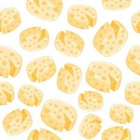 Cartoon wheel of cheese vector seamless pattern. Yellow cheese circle with holes. Illustration for fabric, textile, wrapping paper.