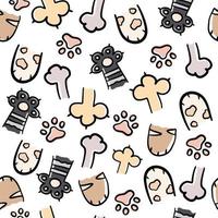 lindo gato de dibujos animados patas vector patrón sin costuras. patas de animales dibujadas a mano contorneadas negras. adecuado para tela, textil, papel de envolver, papel pintado.