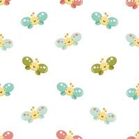 Cartoon butterflies vector seamless pattern. Cute animal character isolated on white background. Print for kids design. Suitable for fabric, textile, wrapping paper, wallpaper.