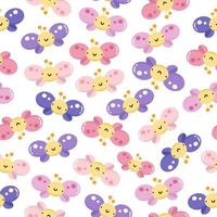 Cartoon butterflies vector seamless pattern. Cute animal character for kids design. Suitable for fabric, textile, wrapping paper, wallpaper.