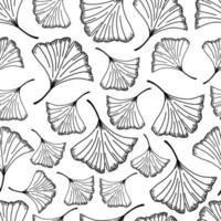 Ginkgo biloba leaves seamless pattern. Hand drawn foliage silhouettes.  Flat vector illustration.