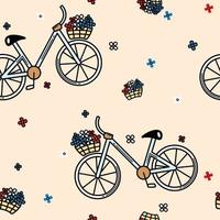 Vector seamless pattern with bicycle with flowers basket