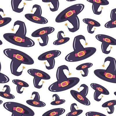 Cartoon wizard hat vector seamless pattern.  Decorative element for Halloween party. Magic cap for holiday design. Suitable for fabric, textile, wrapping paper, wallpaper.