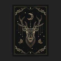 Deer head with moon eclipse engraving hand drawn vector