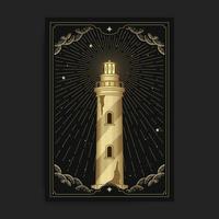 Golden vintage lighthouse vector
