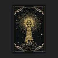Lighthouse with engraving or hand drawn style