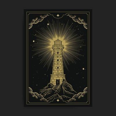 Lighthouse with engraving or hand drawn style