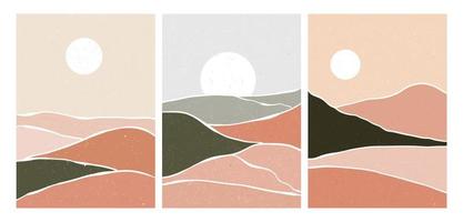 conjunto de montaña. creativas ilustraciones minimalistas pintadas a mano de arte moderno de mediados de siglo. fondo de paisaje abstracto natural vector