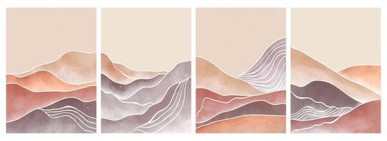 montaña abstracta natural en el set con arte lineal. impresión de arte minimalista moderno de mediados de siglo. paisaje de fondos abstractos. ilustraciones vectoriales