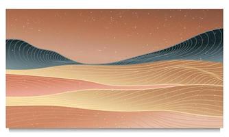 fondo de montaña y océano con patrón de onda de arte de línea. fondos estéticos contemporáneos abstractos paisajes. ilustraciones vectoriales vector