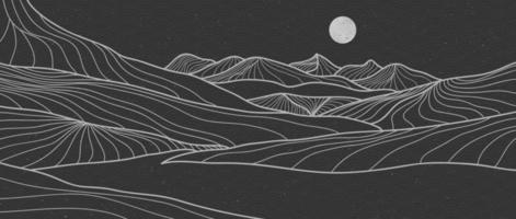 Arte de línea de póster de paisaje de montaña. fondo de paisaje geométrico con patrón de estilo japonés. ilustración vectorial