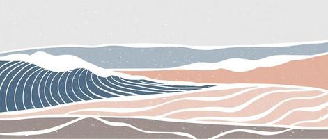 impresión de arte de línea moderna minimalista. paisajes abstractos de fondos estéticos contemporáneos de olas oceánicas y montañas. con mar, horizonte, ola. ilustraciones vectoriales