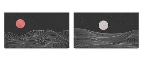 impresión de arte de línea de montaña. abstracto montaña contemporáneo estética fondos paisajes. con montaña, mar, horizonte, ola. ilustraciones vectoriales vector