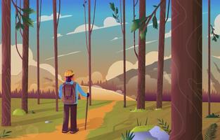 Wanderer in the Middle of Summer Forest vector