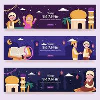 feliz eid al-fitr colección de banners vector