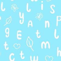 Blue background with white English letters seamless pattern vector