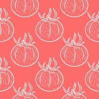 Sketch white tomatoes on red background seamless pattern