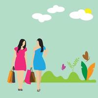 Girls Shopping together vector