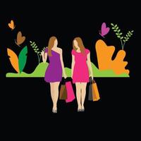 Two Girls Shopping vector